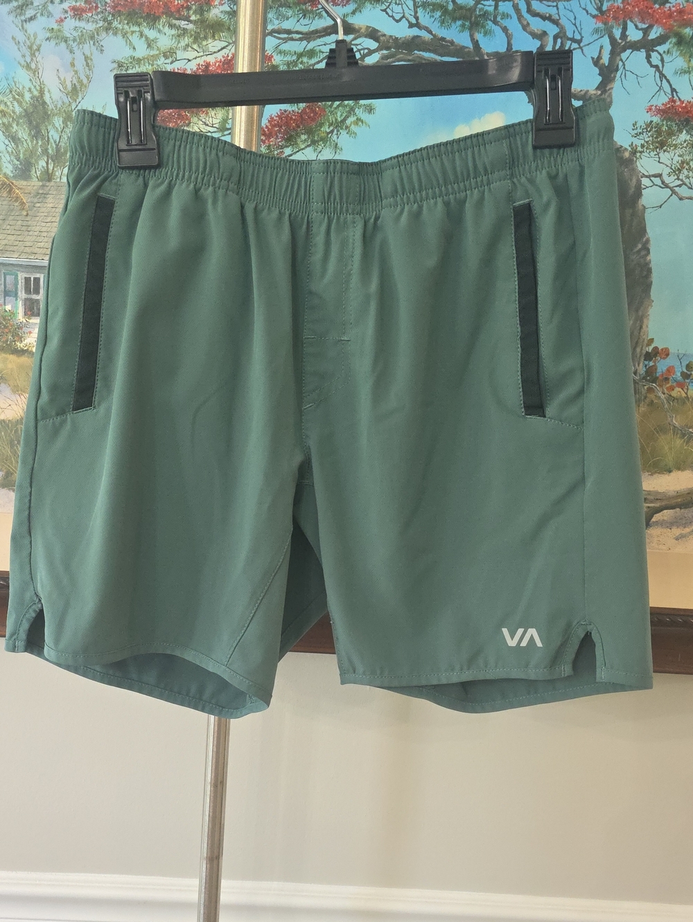 RVCA Teal-Green Athletic Shorts with Black Trim